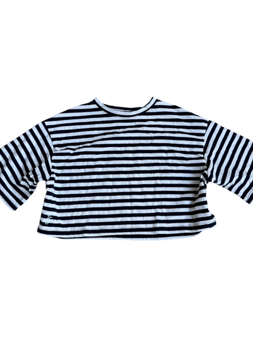 The Frankie Shop Karina Cropped Cotton T-Shirt Sz M/L Black White Striped Tee